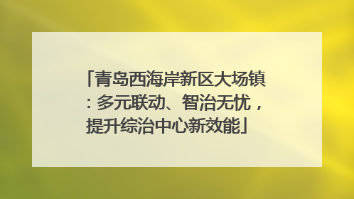 青岛西海岸新区大场镇：多元联动、智治无忧，提升综治中心新效能